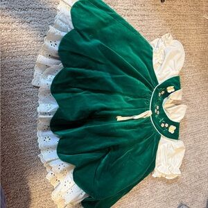Vintage Baby Girl Green Velvet Dress 6–9 Months 80s 90s